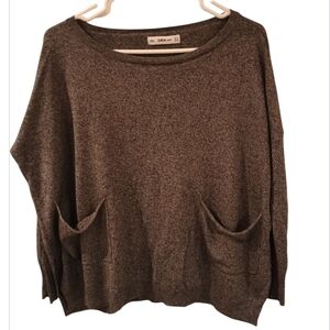 Zara Knit Sweater Gray Long Sleeve Boxy Pockets Side
